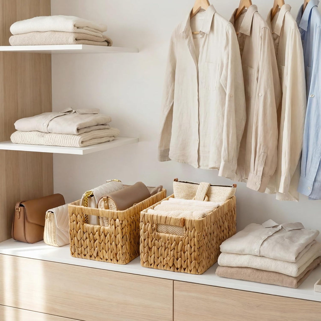StorageWorks Wicker Baskets - Organizing Storage Baskets with Built-in Handles | Medium 2-Pack in Natural Hyacinth
