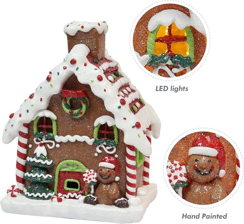 Moments In Time Light Up Gingerbread House - 8.7” Handcrafted Polyresin LED Christmas Decoration