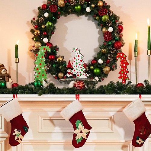 Meooeck 3 Pcs Lime Green Wood Christmas Tree Tabletop Bendable Christmas Tree Small Decor Farmhouse Standing with Rectangular Base for Home Office Tabletop Decor(Polka Dot)