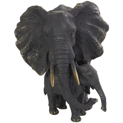 Deco 79 Polystone Elephant Decorative Sculpture Family Home Decor Statue with Gold Foil Accents, Accent Figurine 14" x 8" x 9", Bronze