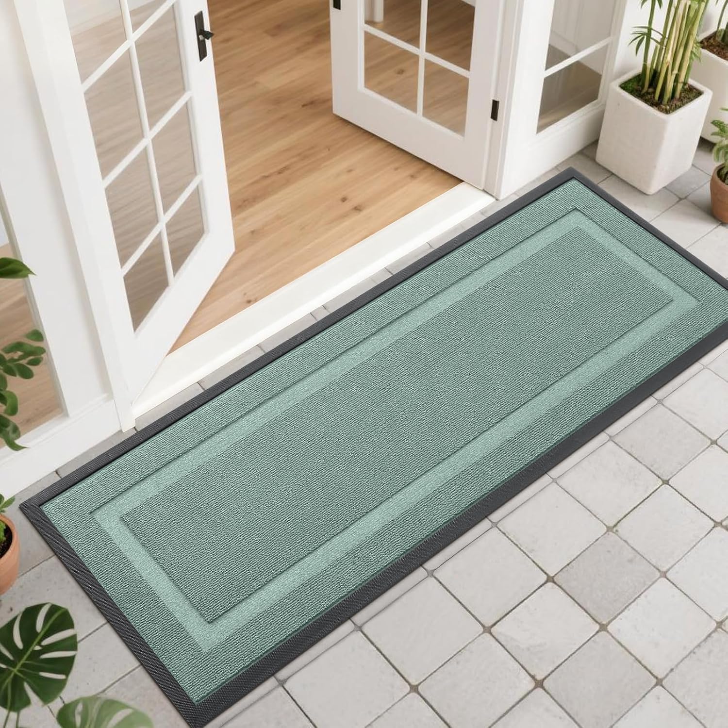 OLANLY Waterproof Front Door Mat - All-Season Indoor/Outdoor Doormat, Easy Clean, 47x17, Grayish Green