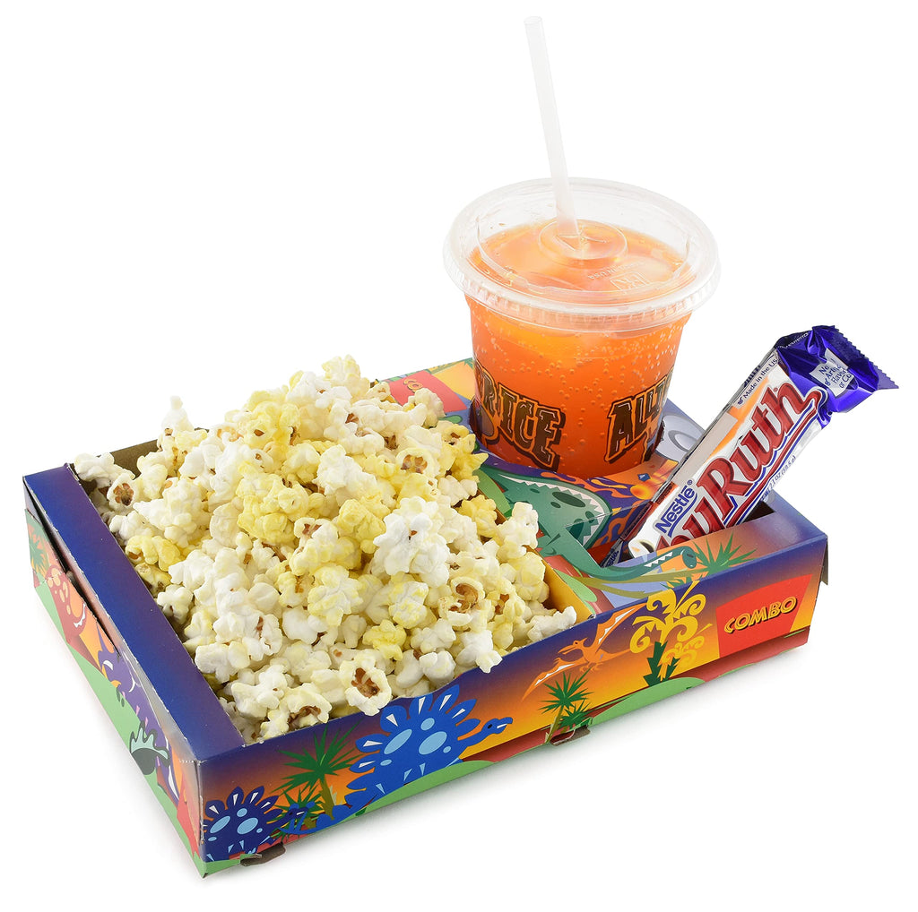 SNAPPY Dinosaur Movie Night Combo Trays, 50 Count, Cardboard Snack Tray with Popcorn, Cup Holder, Candy Section