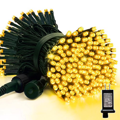 LAMPHOME 66ft Golden Christmas Decorative Mini Lights,200 LED Green Wire Fairy Starry String Lights Plug in, 16 Lighting Modes for Indoor Outdoor Xmas Tree Wedding Party (Yellow)