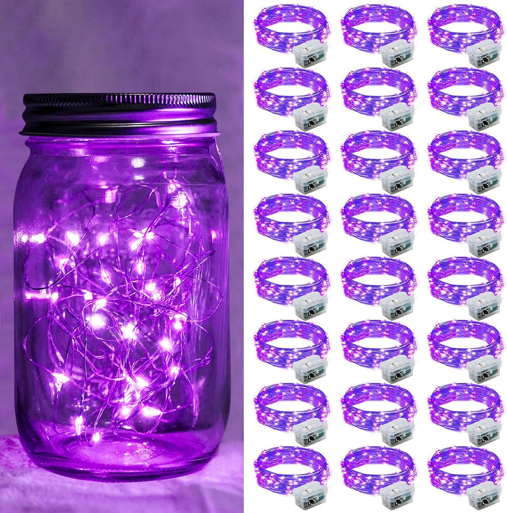 Purple Fairy Lights by [Brand Name] - 24 Pack 7Ft 20 LED Twinkle String Lights | Battery Operated & Waterproof for Weddings, Halloween, Christmas, and Parties