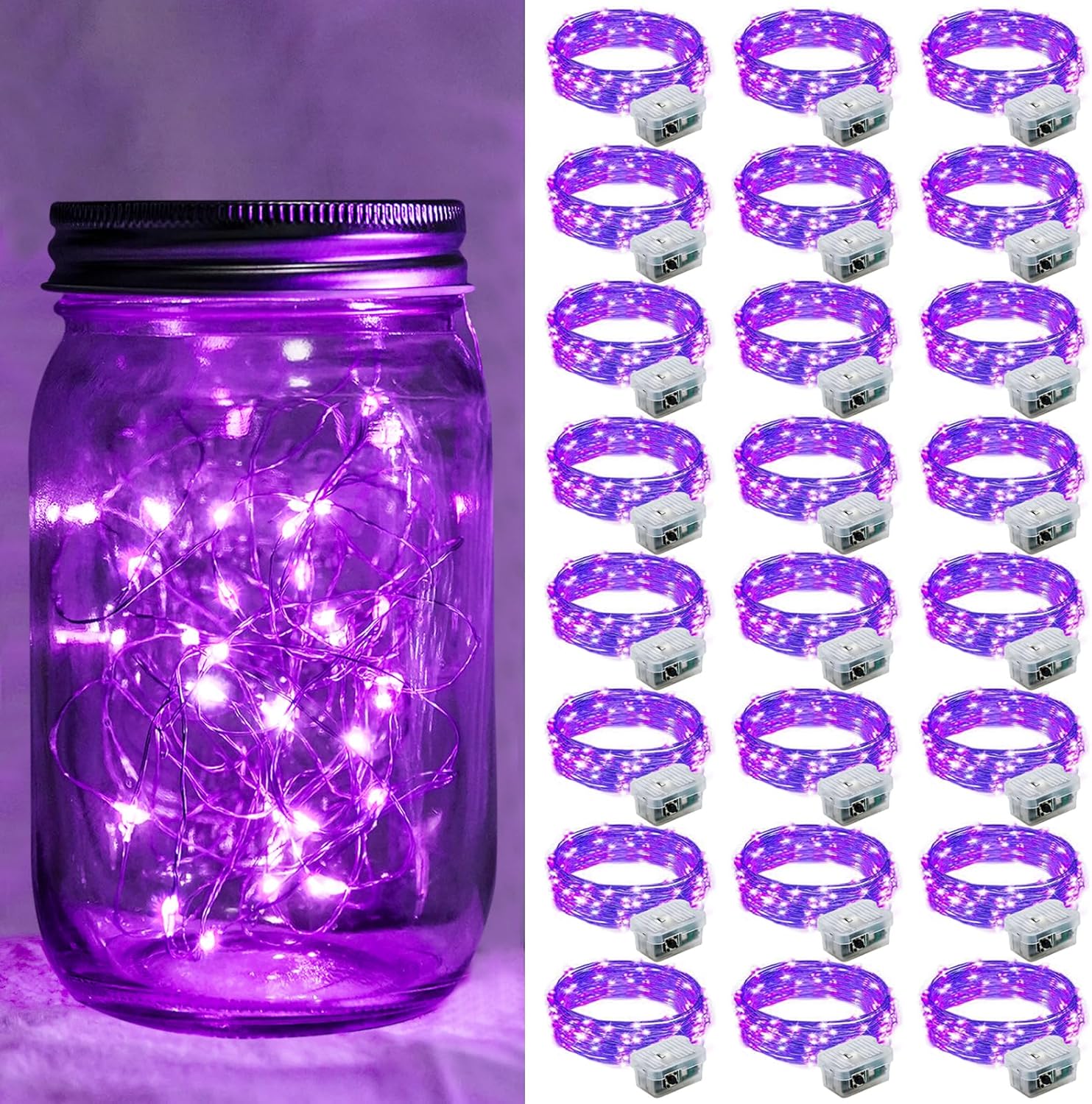 Purple Fairy Lights by [Brand Name] - 24 Pack 7Ft 20 LED Twinkle String Lights | Battery Operated & Waterproof for Weddings, Halloween, Christmas, and Parties