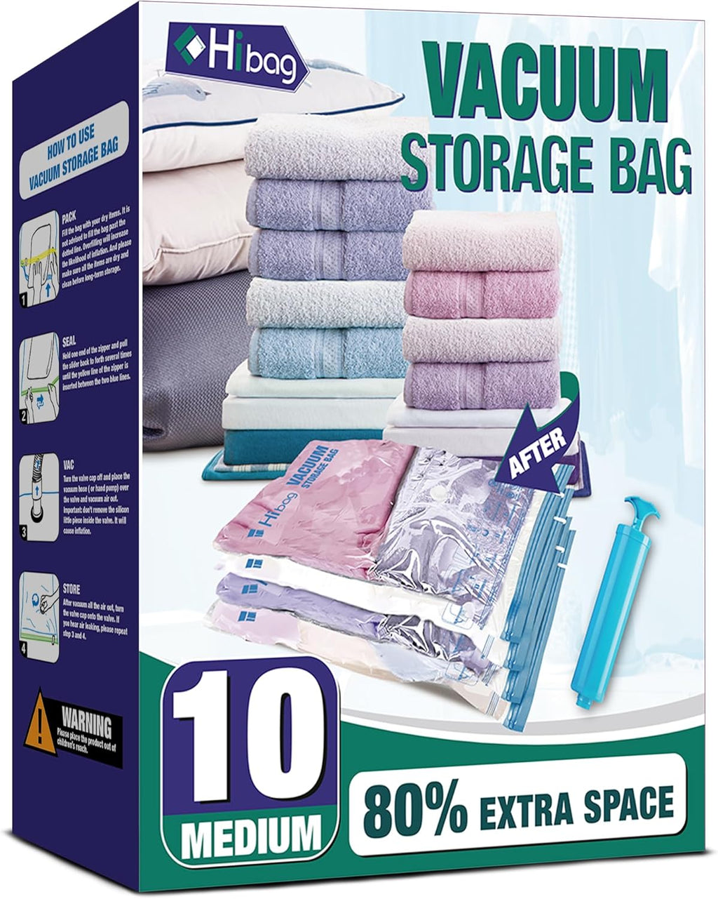 Skiennix Vacuum Storage Bags - 10 Medium Space Saver Vacuum Seal Bags with Travel Hand Pump