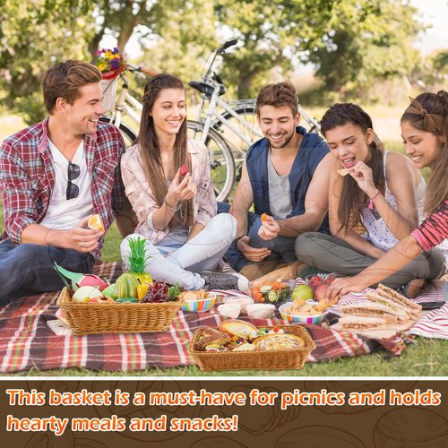 Tioncy 10 Pcs Poly Wicker Woven Bread Basket Imitation Rattan Fruit Basket Tray Stackable Rectangular Food Baskets for Serving Display Storage Kitchen Restaurant Home Vegetable (11.81 x 7.87 x 2.76")