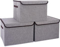 Bagnizer Collapsible Storage Bins - Large 17" 42 Quarts | Foldable Fabric Boxes with Lids (3-Pack, Gray)