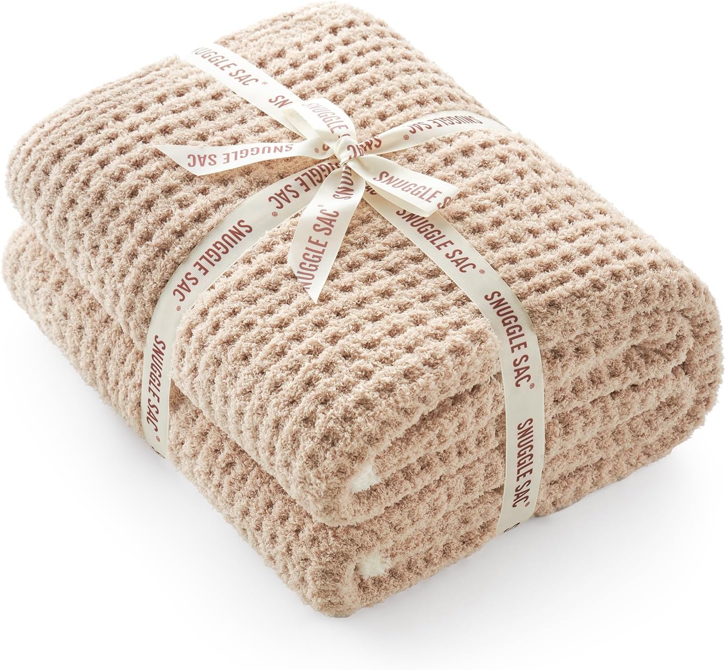 Snuggle Sac Waffle Throw Blanket - Reversible Cozy Microfiber Blanket 50x60 Inches in Beige | Perfect Gift for Women