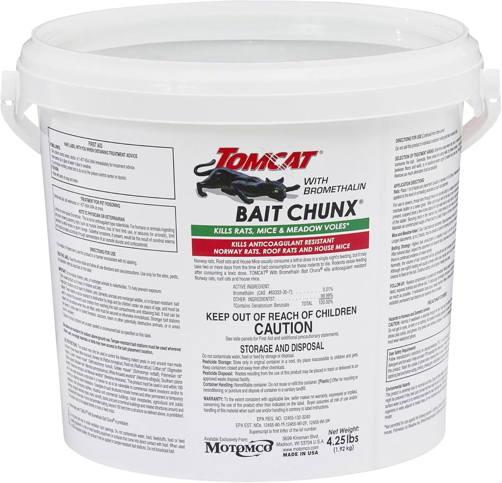 Tomcat Bromethalin Bait Chunx Pail - Effective Rat & Mouse Control for Professionals | 4.25 lbs