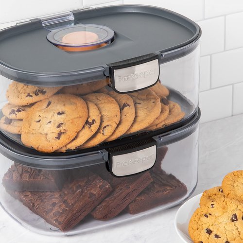 Progressive ProKeeper International Airtight Food Storage Container with Terracotta Disk for Freshness, Stackable & Dishwasher Safe, Ideal for Cookies, Baked Goods, & More 3 Quart, 3-Piece