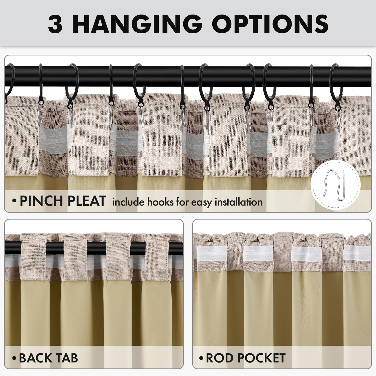 MIULEE 100% Blackout Linen Curtains for Bedroom, Beige Solid Luxury Decor Thermal Insulation Room Darkening Drapes for Living Room Back Tab Rod Pocket 42 x 96 Inches, 2 Panels