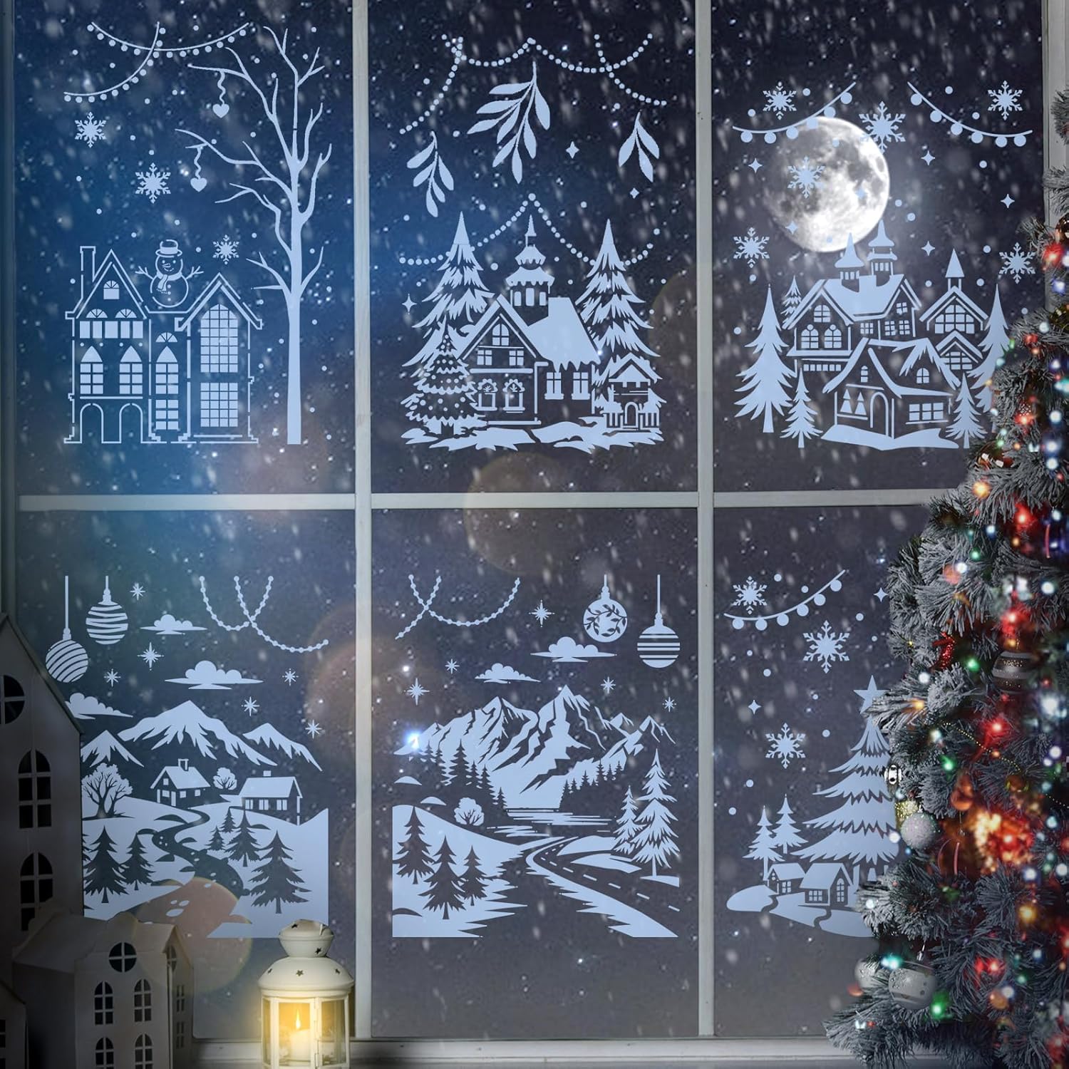 Skiennix 12 Pcs Christmas Stencils - Large Reusable Holiday Templates for DIY Window Decor | 13.78 x 11 Inch