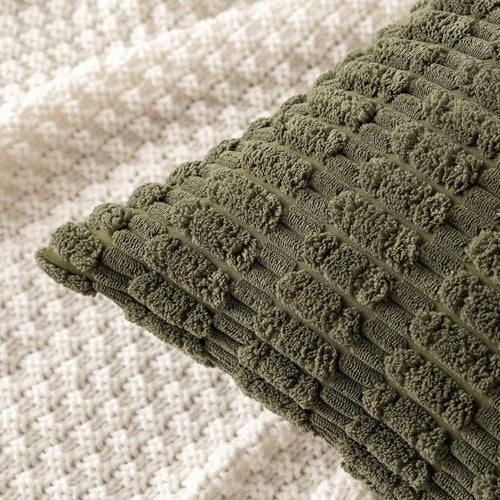 MIULEE Euro Sham Pillow Covers - Soft Boho Striped Corduroy | 24x24 Inch Olive Green Decor for Living Room