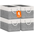 Fab totes Storage Bins [4-Pack], Foldable Storage Baskets for Organizing Toys, Books, Shelves, Closet, Large Storage Box with Rope Handles, Sturdy Organizer Bins, White & Grey