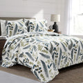 Lush Decor Devonia Allover Reversible Oversized 3 Piece Cotton Quilt Set, King, White & Green