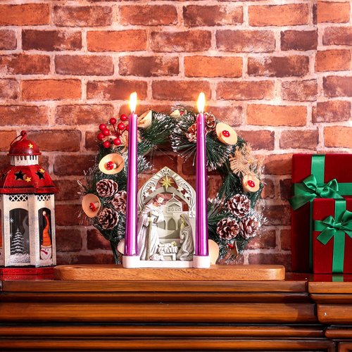 Nativity Advent Decorations Advent Candle Holder Holy Family Nativity Scene with Arch Candle Holder Religious Decors for Christmas Supplies(Solid Color)