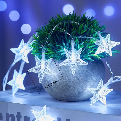 Minetom Star String Lights - 50 LED Waterproof Fairy Lights, 17 ft with Timer for Indoor & Outdoor Decor