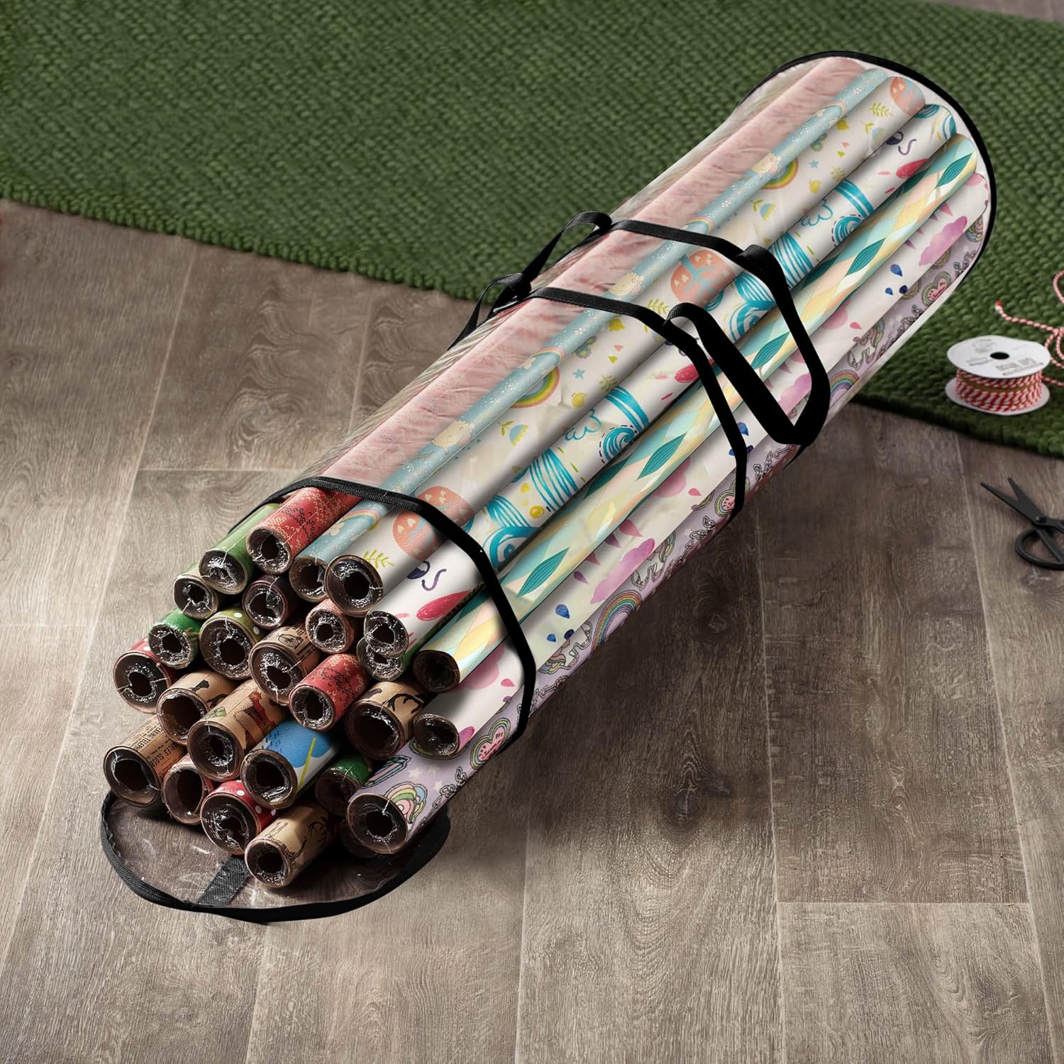 ZOBER Gift Wrap Storage Organizer - 40 Inch Waterproof PVC Holder for 25 Rolls - Black