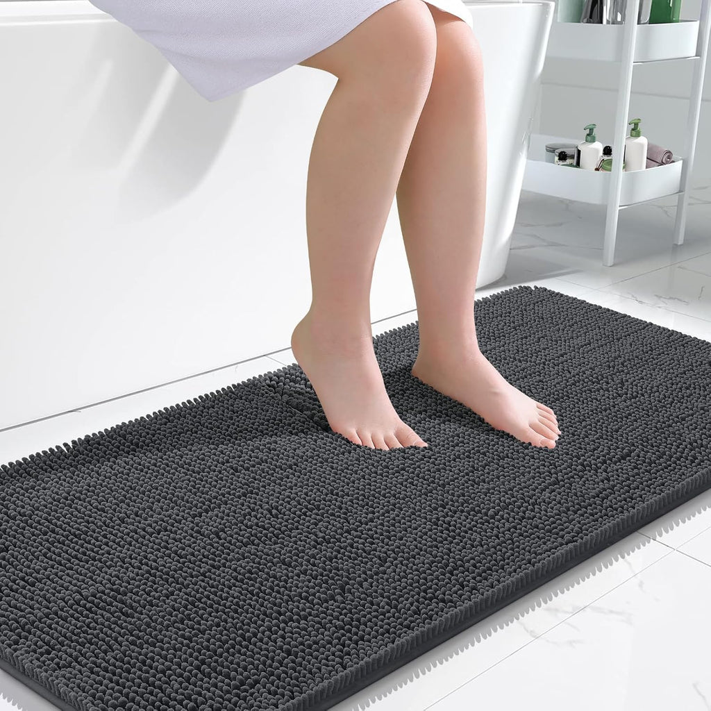 OLANLY Bathroom Runner Rug - Soft Absorbent Chenille with Rubber Backing | 47x24, Dark Grey, Quick Dry