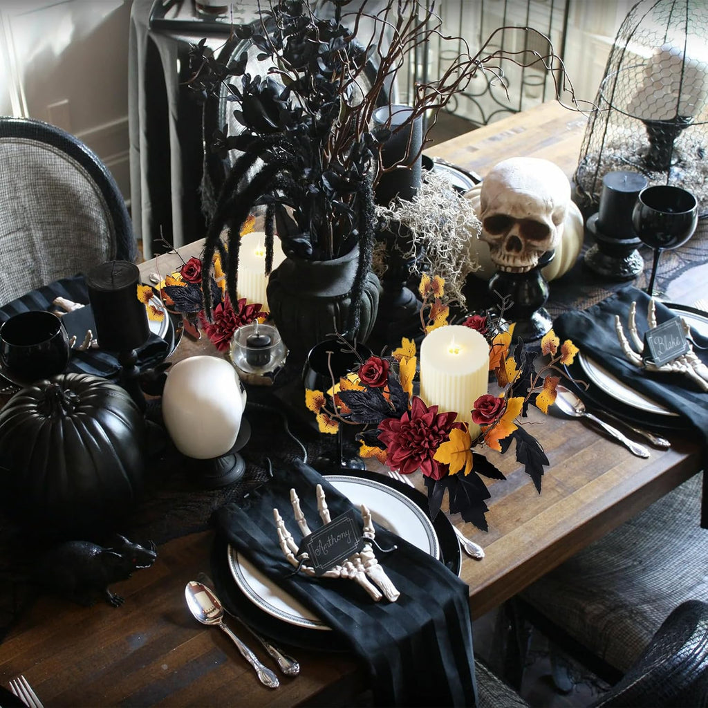 Regine Switzerland Halloween Candle Ring - Red Flowers & Artificial Maple Leaves | Perfect for Table Centerpieces
