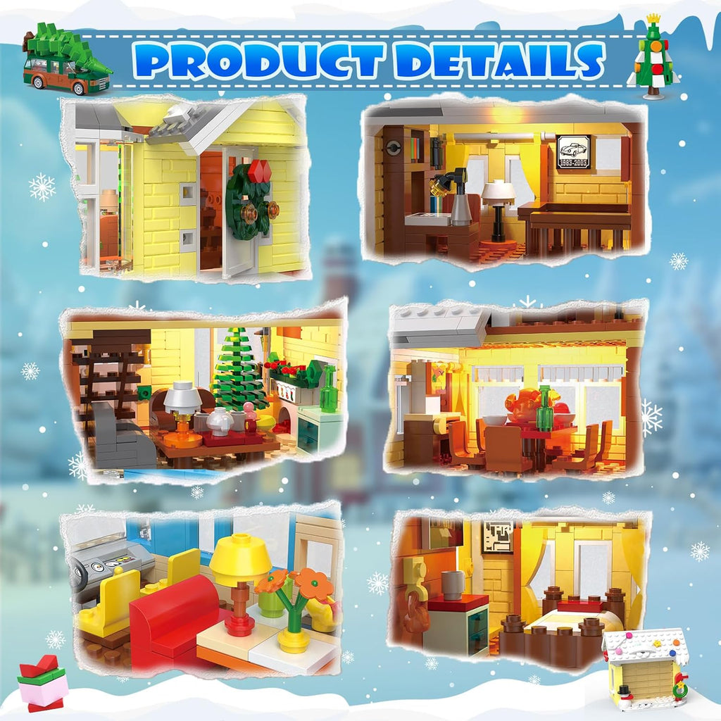 Snow Village Building Set - 4-in-1 Christmas Vacation House, RV & Truck Model Kit | 2056 PCS for Kids & Adults