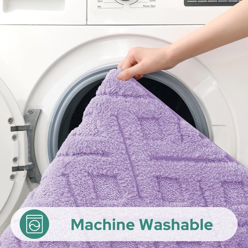 HOMEIDEAS Bathroom Rugs Sets 2 Piece, Extra Soft Shaggy Absorbent Non Slip Machine Washable Grid Bath Mats for Bathroom, Tub and Shower (Lavender Purple)