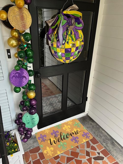 FGSS Mardi-Gras Fleur-De-Lis Welcome-Doormat Outdoor-Entrance - Coir-Non-Slip Indoor Home Decor Front Door Mats Holiday Carnival