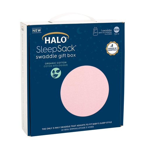 HALO Sleepsack Swaddle 100% Organic Cotton Newborn 1-Piece Gift Set with Box, TOG 1.5, 0-3 Months, Strawberry