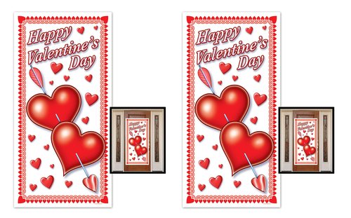 Beistle Happy Valentine’s Day Door Covers, 5’ x 30”, 2 Pieces – Plastic for Indoor & Outdoor Use – Easily Display – Valentine’s Door Decorations