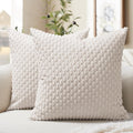 Softalker Throw Pillow Covers - Set of 2 Soft Corduroy Boho Stripe 18x18 Inch Decorative Covers | Beige for Farmhouse Decor