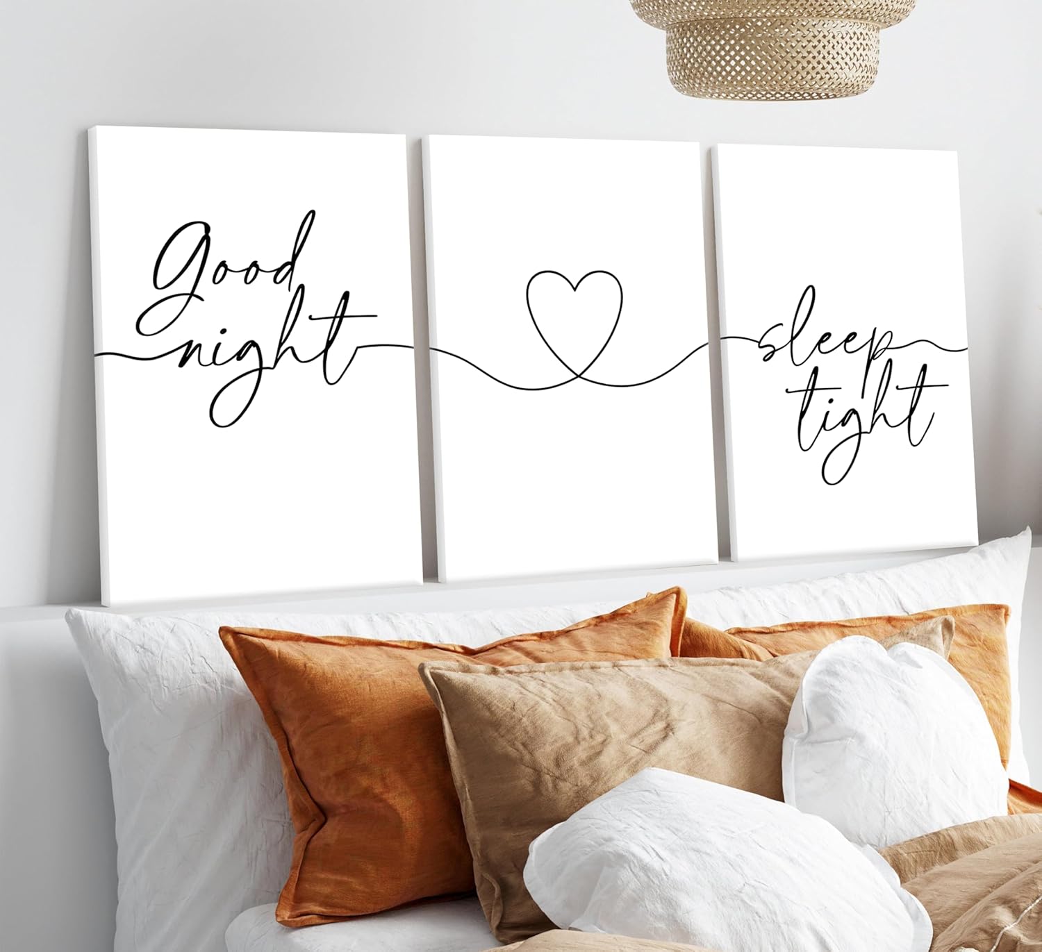 Skiennix Minimalist Wall Art - Bedtime Quotes Heart Shape Poster Print | Black Line Art for Bedroom Decor