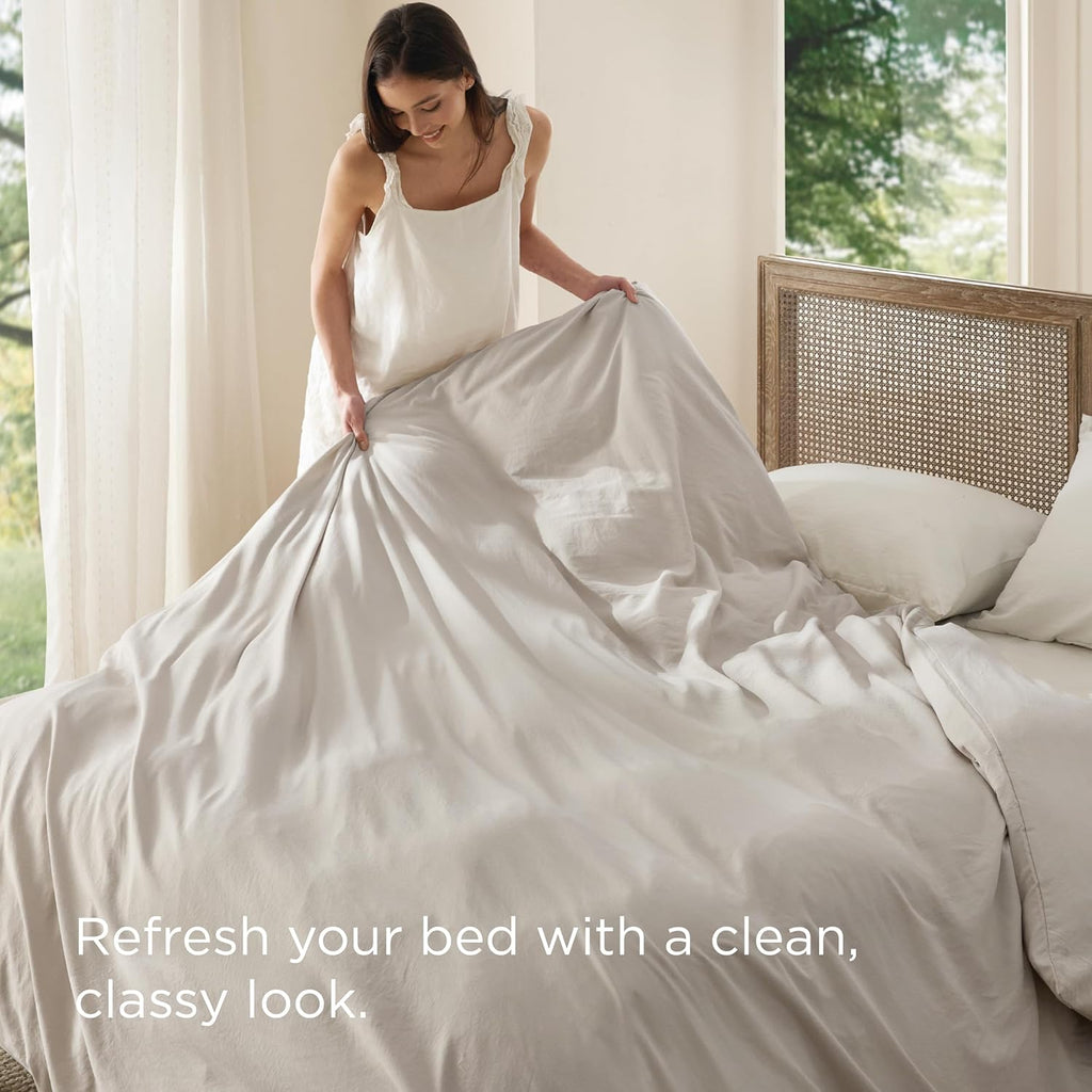 Bedsure California King Duvet Cover - Soft Prewashed Cotton-Like Polyester, 104x98 Inches with Zipper Closure, Linen