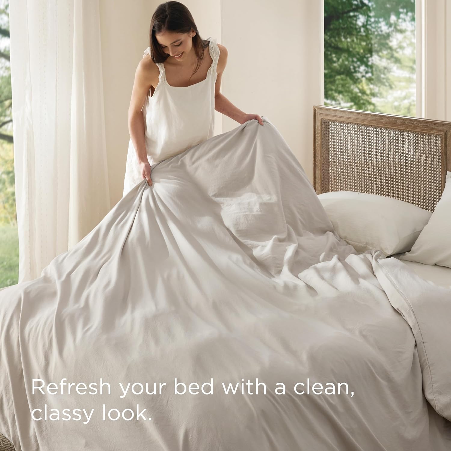 Bedsure California King Duvet Cover - Soft Prewashed Cotton-Like Polyester, 104x98 Inches with Zipper Closure, Linen