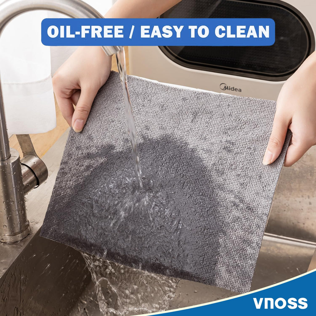 Vnoss 55 Pack Microfiber Cleaning Cloth Roll, Tear Away Reusable Towels, 11" X 9", Ultra Absorbent & Lint Free Cloth for Cars, Kitchen, Window, Home and Shop, Grey