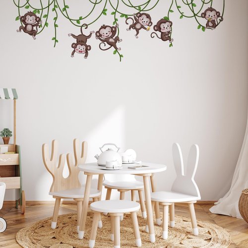 Jungle Monkey Wall Decals,Jungle Animals Monkey Vine Leaves Wall Stickers,Zoo Decoration Stickers,for Kids Baby Boys Room Nursery Bedroom Playroom Home Decoration.
