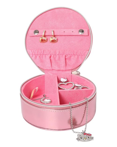 Hello Kitty Sanrio Jewelry Holder Organizer with Zip Closure, Officially Licensed Round Jewelry Travel Case