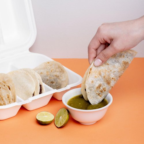 Greenprint 100% Compostable Sugarcane 3 Division Clamshell Take Out Containers - Eco-Friendly, PFSA Free, Disposable Food Container Divided for Sides, Tacos and Hot/Cold Meals, 200 CT