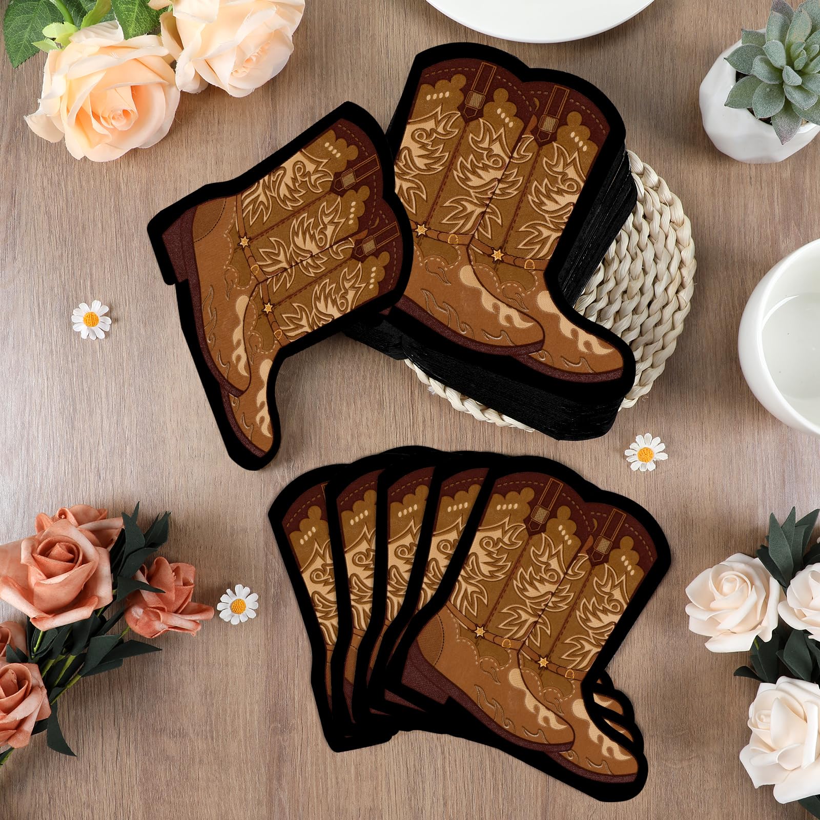 200Pcs Cowboy Boot Napkins Western Cowboy Party Decorations Wild West Cowgirl Boot Decorative Napkins Parties Supplies for Baby Shower Rodeo Boot Shaped Birthday Lunch Dinner Table Decor Party Favor