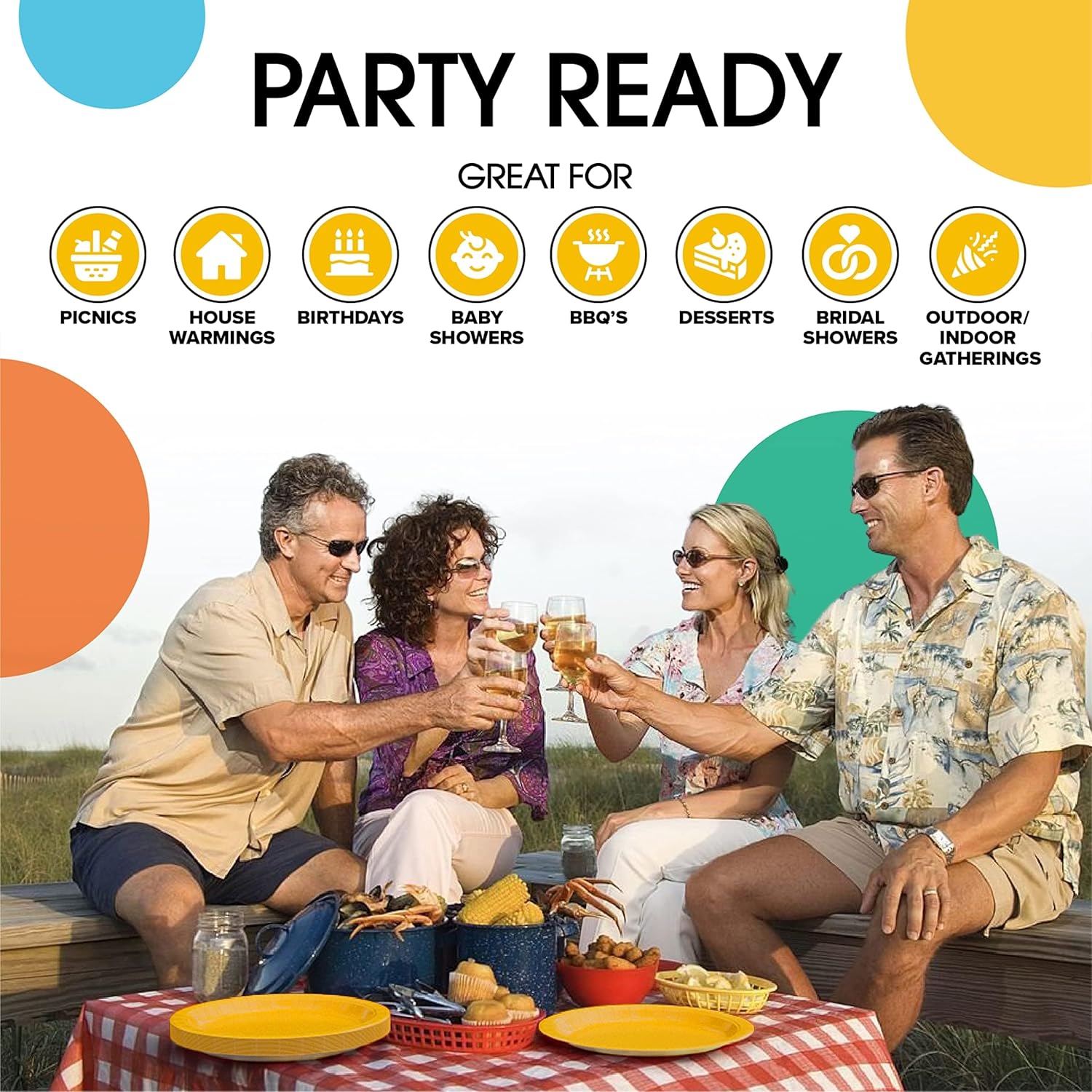 Skiennix Heavy-Duty Yellow Paper Plates - 9 Inch Disposable Party Plates | 100 Pcs, 350 GSM Quality