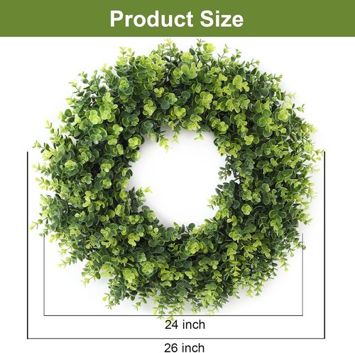 Boxwood Wreath - 26'' Artificial Leaves for Front Door | Spring & Summer Indoor/Outdoor Decor