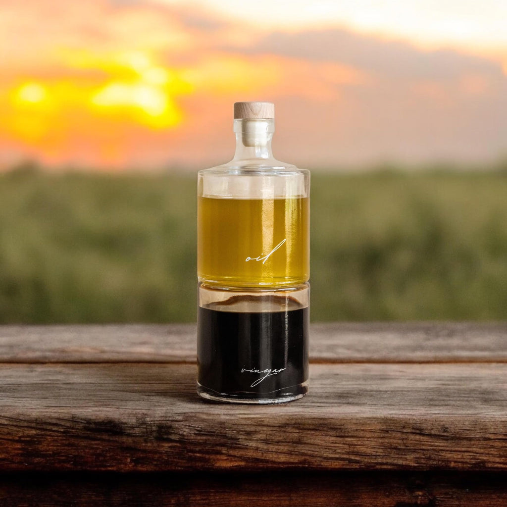 Oil and Vinegar Glass Dispenser Set, 8oz Bottles with Cork Lid - Handcrafted, Premium Quality, Eco-Friendly