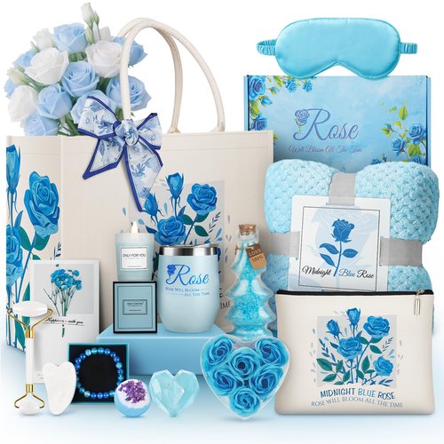 Dallfoll Birthday Gifts for Women, Self Care , Luxury Spa Gift Basket, Relaxation Bath Sets, Get Well Soon Gift with Flannel Blanket, Ladies Pamper Valentine's Day Gift for Mom, Wife