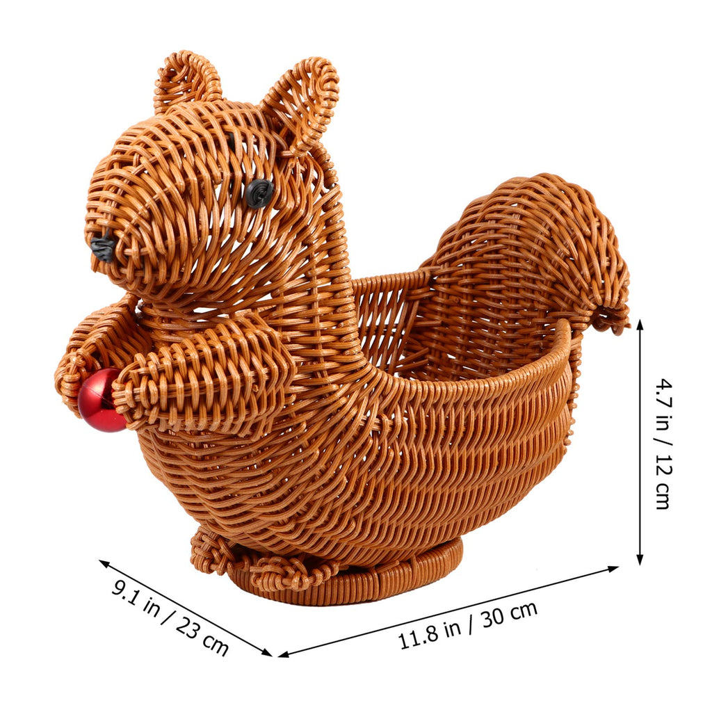 Cabilock Squirrel Fruit Basket 11 Inch Rattan Woven Decorative Bowl for Kitchen Counter Snack and Fruit Holder Living Room Display