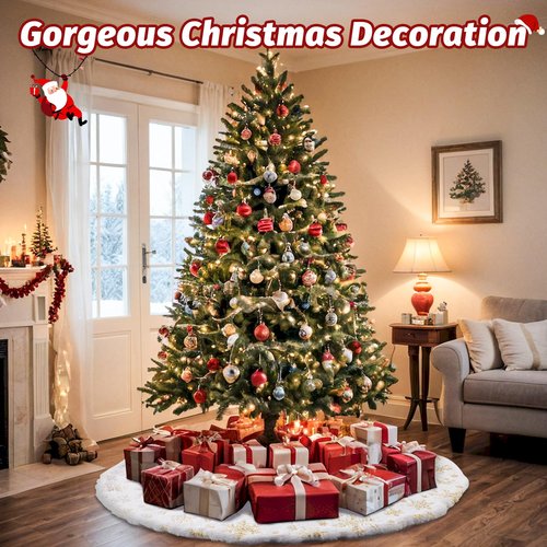 EverMerry Christmas Tree Skirt, 36 inches White Luxury Christmas Tree Skirts with Snowflake, Xmas Tree Skirt Decorations for Christmas New Year Party Decor