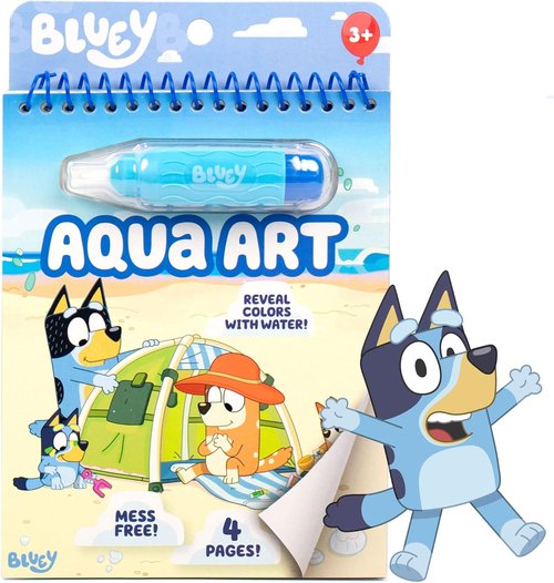 Horizon Group USA Bluey Aqua Art - Reusable Water Reveal Activity Pages with Water Pen for Mess-Free Fun