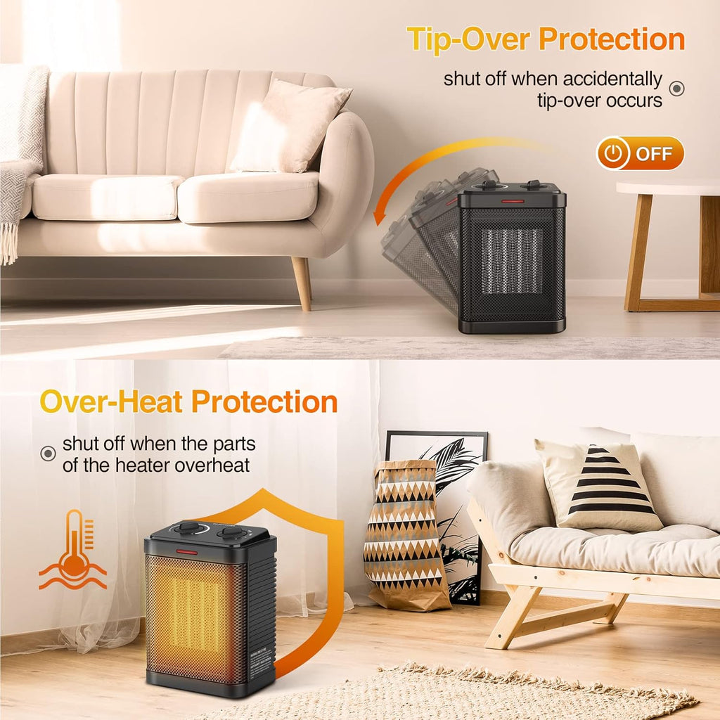 Regine Switzerland 1500W PTC Ceramic Space Heater - Rapid 2S Heating, 3 Modes, Safety Features | Ideal for Bedroom & Office