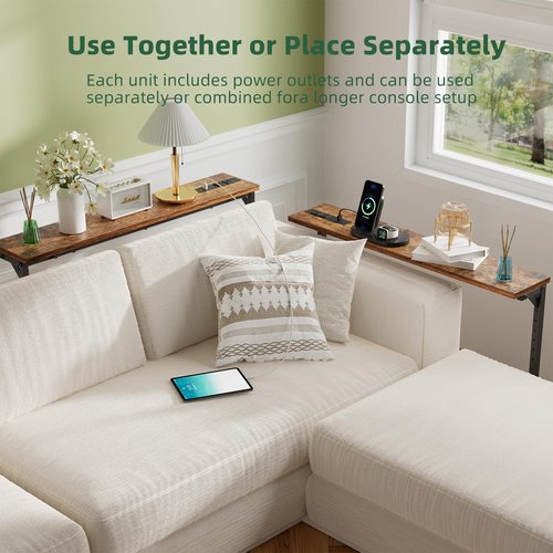 Simple Trending 78.75 Inch Narrow Console Table with 2 Charging Station, Sofa Table Adjustable Height, Behind Couch Table Set of 2, Long Entryway Tables for Living Room, Rustic Brown