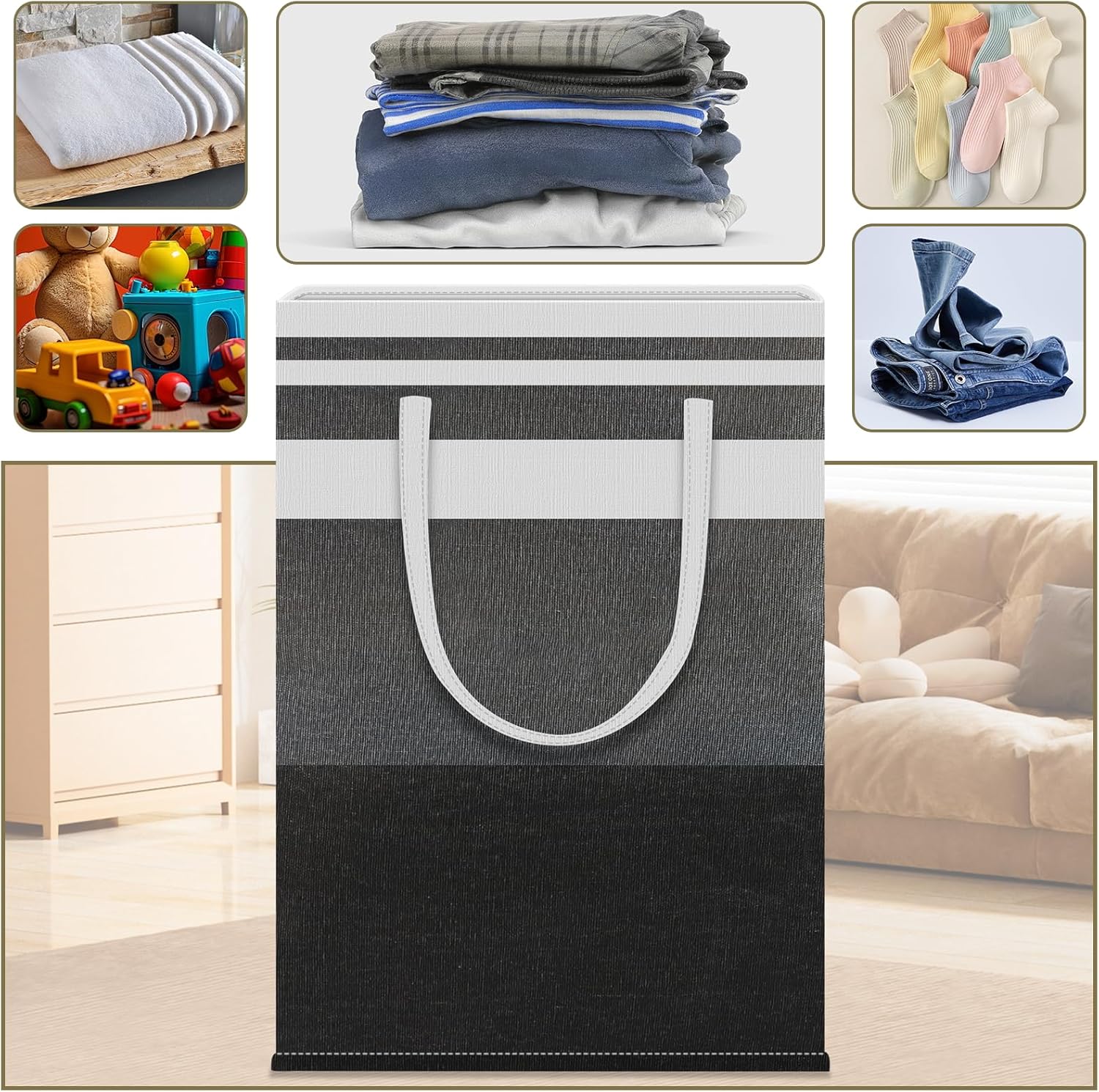 Skiennix Large Laundry Basket - 75L Collapsible Clothes Hamper with Easy Carry Handles | Waterproof Design for Home & Dorm