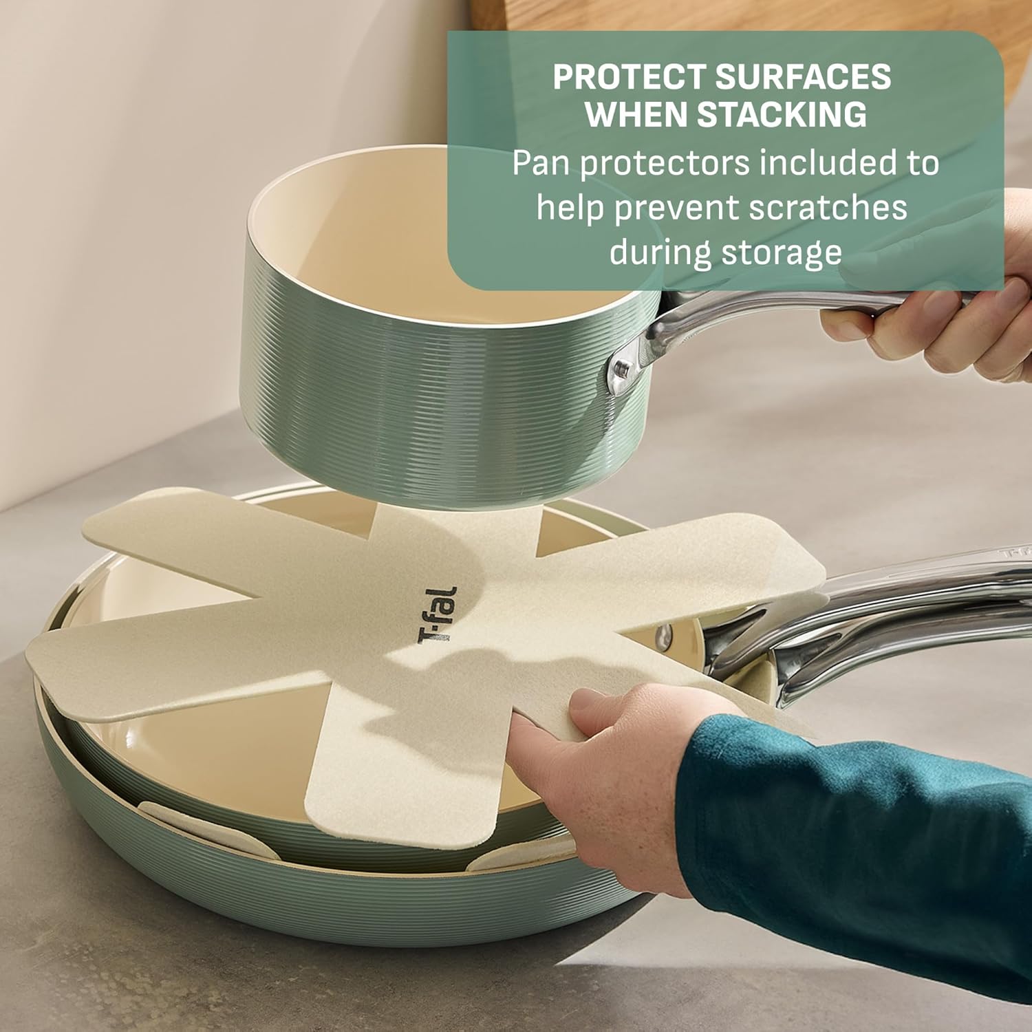 T-Fal Inspire Nonstick Ceramic Cookware Set - 10-Piece, Oven Safe to 500°F, Mint Green Pots & Pans
